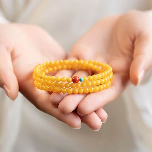 Fat Donglai quality amber beeswax bracelet natural women's chicken fat yellow southern red turquoise multi-treasure bracelet double three circles