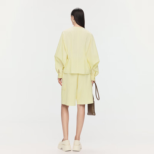 AUM Easy Suit AUM 2025 Autumn New Round Neck Loose Top Straight-leg Medium Pants Shorts Women Beige Top M