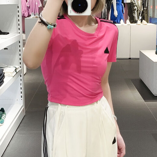 阿迪达斯 （adidas）短袖女装夏季新款健身训练运动服透气休闲圆领短款辣妹风T恤 JV9859脉冲洋红 M