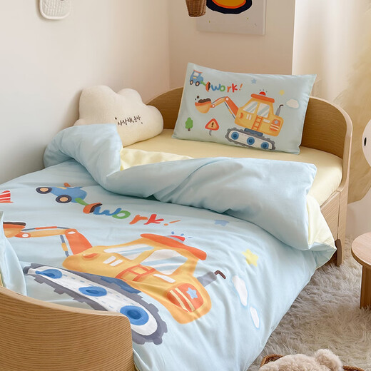 Kindergarten three-piece quilt set, pure cotton Class A quilt, kindergarten bedding, nap special back-to-school quilt, six-piece set, blue excavator, Class A maternal and infant grade, with handbag Kindergarten three-piece set 60x135 This Specification does not include a handbag