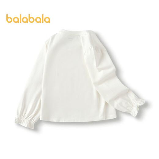 BALABALA-Kinderkleidung, ein langärmeliges T-Shirt für Kinder, Herbstmädchen-Blütenknospen-Ärmel, süßer Top-Pullover, modisch und komfortabel, weiß 10101 90