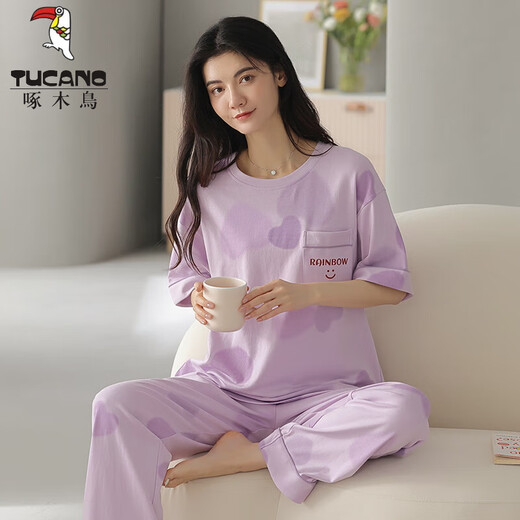 Tucano; Pollamamas de algodón de algodón de leña con algodón de manga corta Traje para mujeres Pantalones de verano de algodón puro La ropa para el hogar se puede usar afuera en la primavera de verano y la caricatura de otoño Y9716 m (recomendado 75-95Jin [Jin equivale a 0.5 kg])