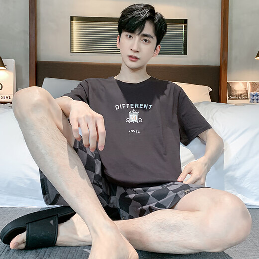 欧妙妤睡衣男夏季薄款短袖短裤可外穿休闲男士加大码凉感家居服套装 9928# L 【建议100-120斤】
