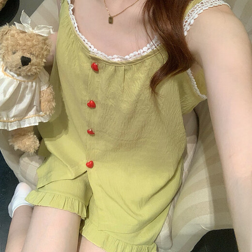Yalu Yunduo Pyjamas en coton pour les femmes en été avec poitrine de poitrine Sexe Sytch Set Les vêtements de maison pour femmes à la mode peuvent être portés à l'extérieur du 9226 Green L (100-120Jin [Jin est égal à 0,5 kg])