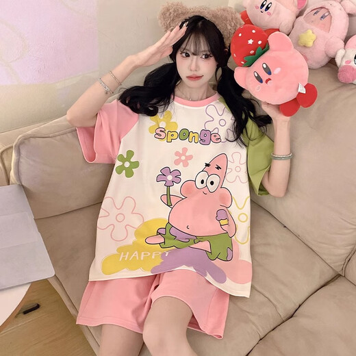 YIMENGTO伊门驼Kiti猫睡衣女夏季2025年新款短袖卡通学生大码夏天家居服套装 短-Z-9928 M  建议80-100斤