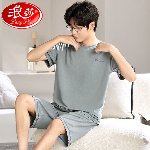 Langsha Modal men's pajamas suit summer shorts shorts thin summer ice silk feel loose casual large size home G[6623] Modal shorts-cool and breathable L [recommended 100-120 Jin[Jin equals 0.5 kg]]