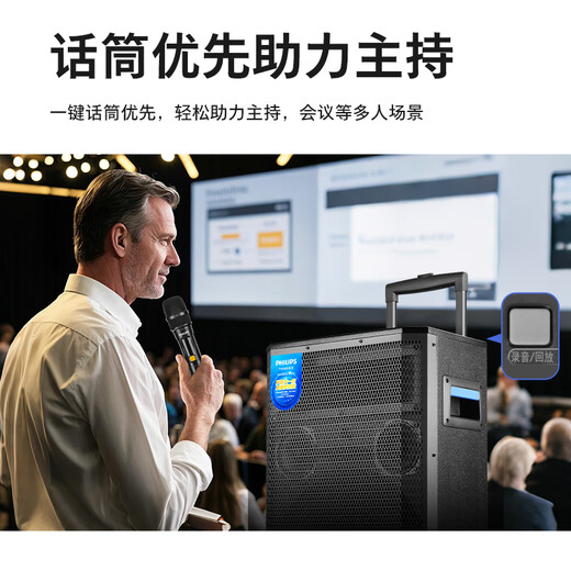 Philips (PHILIPS) 15-inch square dance audio outdoor stage high-power mobile portable trolley speaker wireless Bluetooth high-volume karaoke amplification with dual microphones SD170PLUS