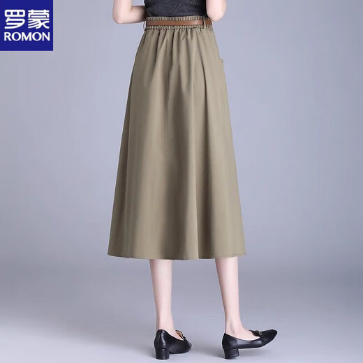 罗蒙（ROMON）卡其色美式工装半身裙女2025夏季休闲伞裙宽松薄款显瘦a字裙子 卡其色 【送腰带】 M 【建议90-105斤】