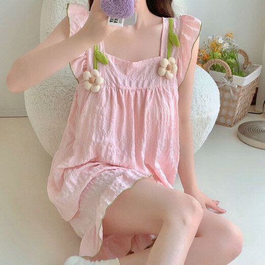 Pushui Fangfang Summer Summer con almohadilla de pecho Pajamas de estilo princesa Set dulce y linda ropa para casa HDS-9930# Color de albaricoque 175 L