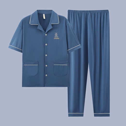 Kuzhang (Kuzhang) Pyjama masculin Pantalon à manches courtes Coton pur Coton Les vêtements de maison minces peuvent être portés à l'extérieur avec un costume décontracté de plus grande taille G3884 pantalon à manches bleues L recommandé 100-120 Jin [Jin est égal à 0,5 kg]
