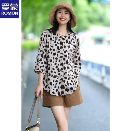 Romon (Romon) 2025 Summer New Leopard Print Shirt pour femmes Fashion Casual Sun Protection Shirt Top pour les femmes à la mode