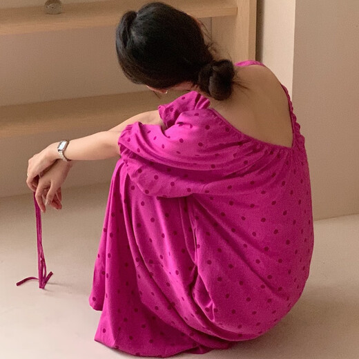 Gtyuwvg Long Cotton Silk Nightgown New Summer Style Style Lazy Fashionable Polka Dragon Dragon Fruit Couleur de poche Robe de ceinture 8805-BAICO TEA