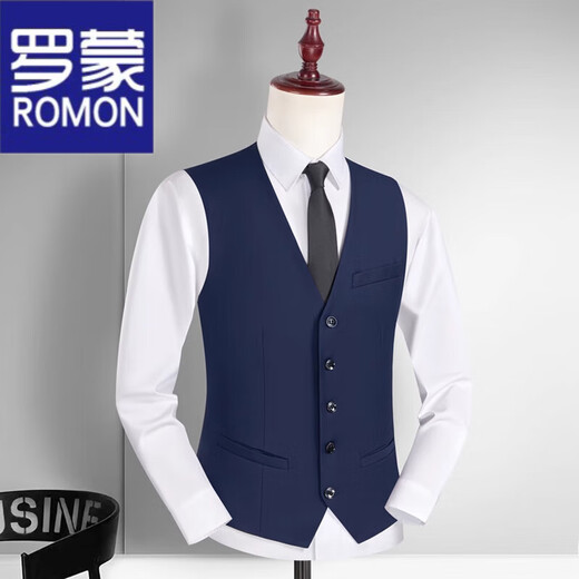 罗蒙（ROMON）男士西装马甲2025商务套装职业背心新郎伴郎结婚坎肩兄弟团西服夹 灰色马甲+西裤 2XL 体重150-165斤