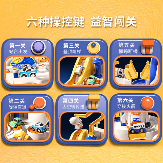 电迈汽车闯关大冒险儿童玩具小汽车男孩火车火箭停车场宝宝生日礼物 火车闯关大冒险【4主题车】