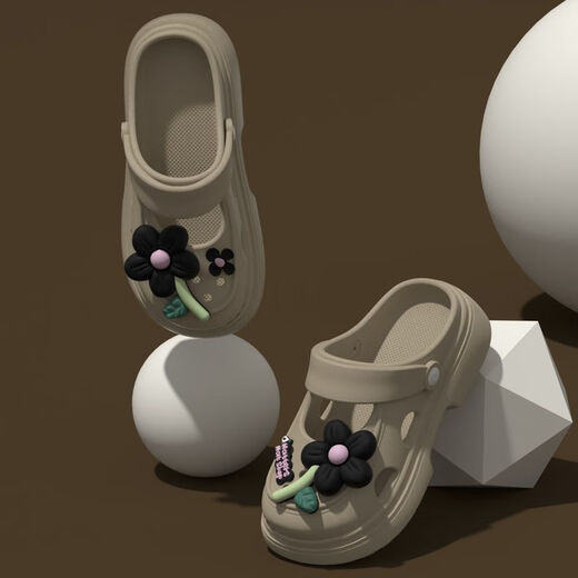 踩屎感少女可爱洞洞鞋女夏天可外穿超厚室内居家增高凉拖鞋 时尚百搭软底新款深黑色凉拖鞋 36 -3735-36的脚