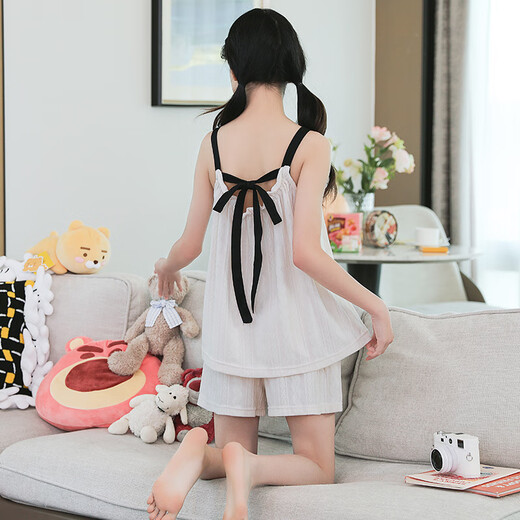 Lingting Eagle Cotton Girl Pyjamas 2025 Sous-souche Vest Top Princess Style Girl Baby Home Clothing Set [Cotton] L11301 Milk Abricot Color 170 8 Tailles [95-105cm / 20-30jin [Jin est égal à 0,5 kg]]]
