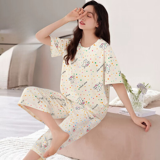 ZHIDOUDOU pajamas for women in summer 2025 new short-sleeved cropped pants set for spring and summer thin women can short-sleeved cropped pants-679 M Recommended 80-100Jin [Jin equals 0.5 kg]