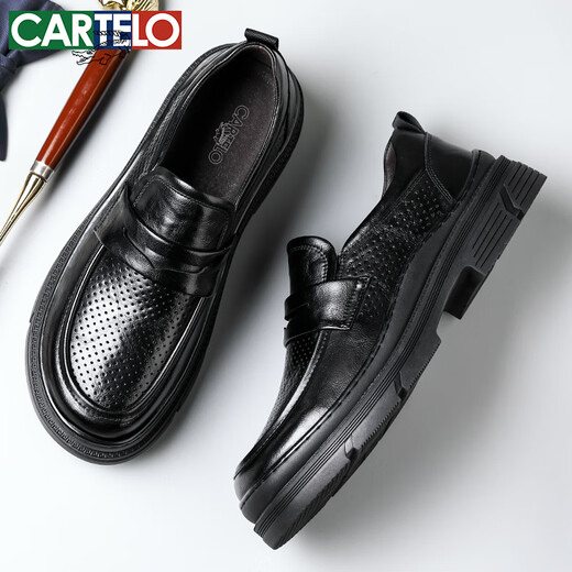 Cartelo Herrenschuhe lässige Lederschuhe Herren dicker alleiner Hand Grip Muster Anti-Falten-Design Herren-Slipper 9913 Hollow 41