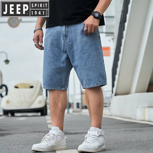 JEEP SPIRIT吉普大码男装肥佬牛仔五分裤宽松胖子中裤夏季休闲加肥加大短裤男 【弹力款】蓝灰MZ1389 42 230斤左右