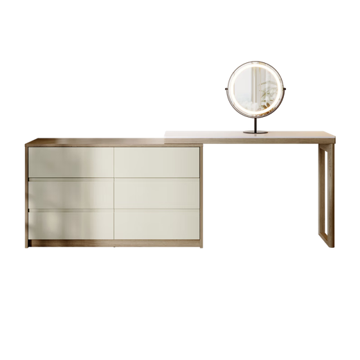 KUKA Gujia Wood Art Modern Simple Dressing Table and Cupboard Integrated All Solid Wood Retractable Corner Desk Retractable Dressing Table + 8926YQ Makeup Stool