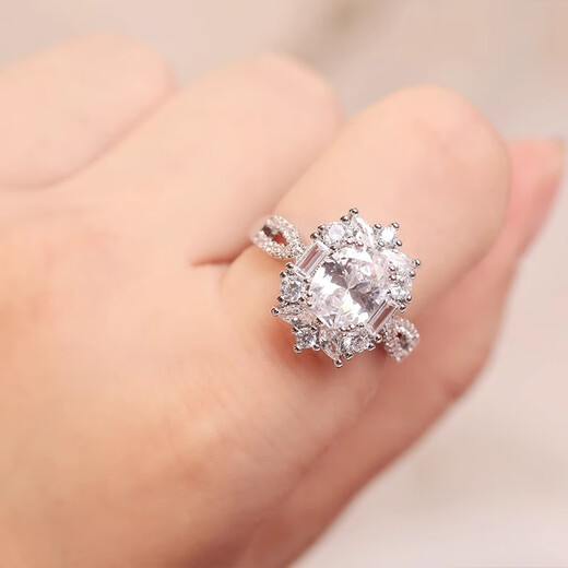 Mansheng wedding imitation live mouth pairing ring luxury model imitation moissanite oval dove egg carat diamond ring group set ring props couple ring exquisite gift box