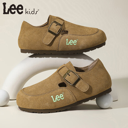LEE KIDS Children's Shoes Autumn New Children's Wear-Resistant Casual Shoes for Boys and Adults One-Piece Birkenstock Shoes Soft-soled Leather Shoes for Girls Camel 26 Recommended Foot Length 160mm