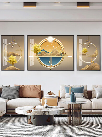 Wohnzimmer Dekoration Malerei Sofa Hintergrund Wand Neues chinesisches Stil Hängende Malerei Landschaftsmalerei moderne einfache Diamantkristallporzellan Malerei Triptychon SL-1105 Middle 70*50+ ungefähr 35*50 cm für 2 Meter geeignet für 2 Meter geeignet