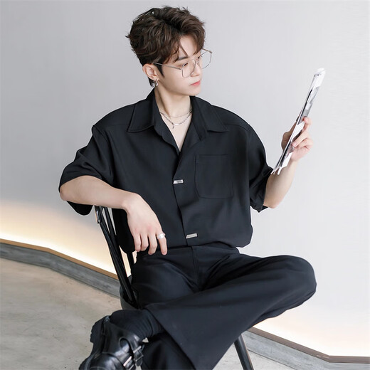 Poum Mode weißes weißes Kurzarmhemd Herren 2025 Sommer Neues lose trendy Hemd lässig halb Ärmel Top CSP-C983 Weiß 2xl (Empfohlen 150-170jin [Jin ist gleich 0,5 kg])