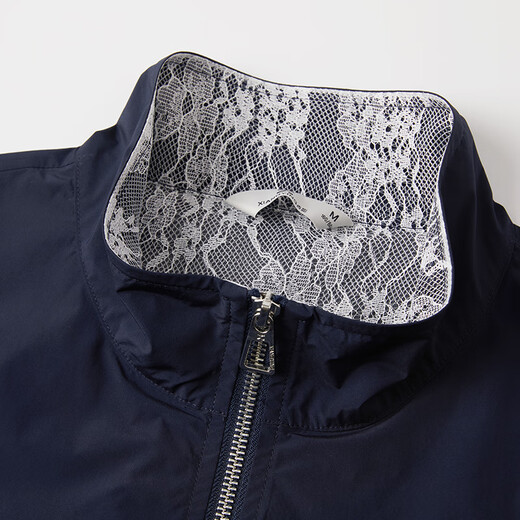 Xiangying Windbreaker Jacke für Frauen kurz 2025 Herbst Neue lässige Arbeitstil Reißverschluss kleiner Navy Jacke Navy Blue S