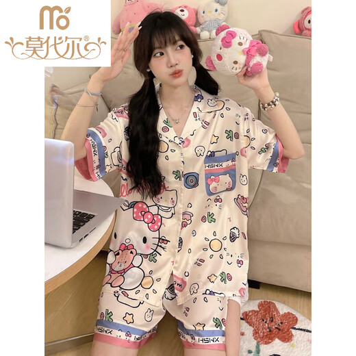 莫代尔睡衣女款夏季仿丝.稠薄款学生可爱甜美卡通冰丝短袖家居服夏天套 #YX-3937 L [99-115]斤