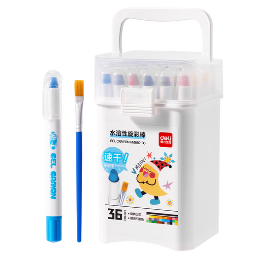得力（deli）36色水溶性速干旋彩棒油画棒旋转出芯(混)(36色/筒)蜡笔炫彩棒套装幼儿画画礼物 HM860-36