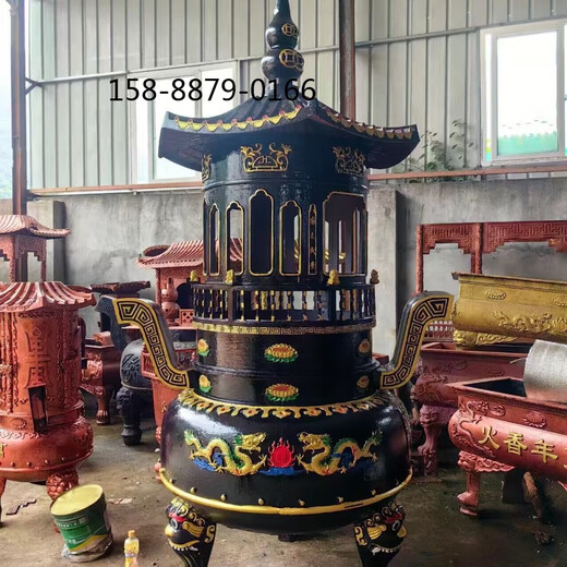 Temple cast iron incense burner 3 floors 5 floors outdoor circular Buddhist hall ancestral hall large tripod outdoor burning sutra temple temple treasure furnace Sutra 0.8 meters high 2.2 meters one layer drawing deposit