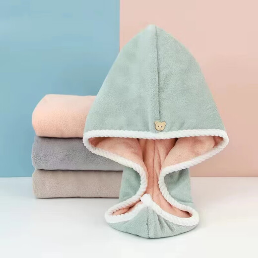 Dry hair cap absorbs water. New model for short hair can use quick-drying cap. Double-layer thickened bath towel. Towel absorbs water and does not shed lint. Upgraded edge. Green and pink. Double-sided.