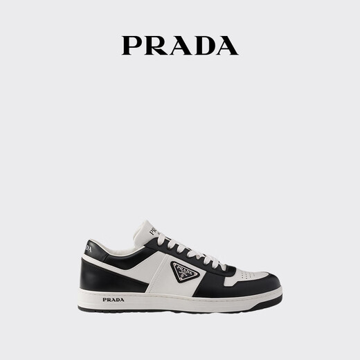 PRADA/Prada Gift Men's Downtown Triangular Logo Decorated Calf Leather Sneakers White/Black 42 (8)