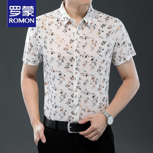 罗蒙（ROMON）25夏季新款男装短袖衬衫薄款衬衣时尚潮流休闲爸爸装上衣 9898金色 L 170