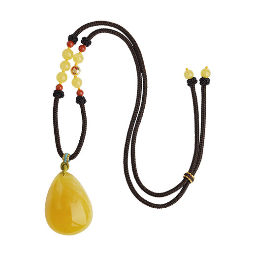 Potala Palace Beeswax Southern Red Necklace 925 Silver Yellow Wealth Agate Jade Pendant Wushi Brand Men's and Women's Birthday Gift for Boyfriend