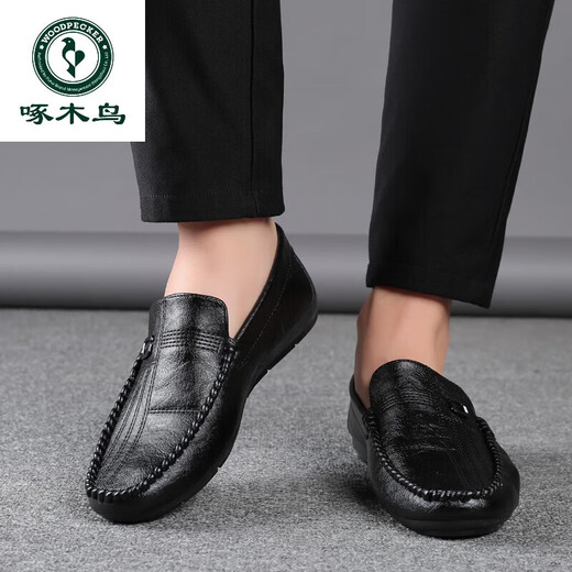 Pecker Chaussures en cuir officielles, chaussures de haricots, cuir vraiment doux, homme 2025 NOUVEAU SUMBRE CUIR SOPE SOPE SEMPLE, SOME SOFD, MEN MEN 6169 BLACK-FLAGHING SEULLE 39