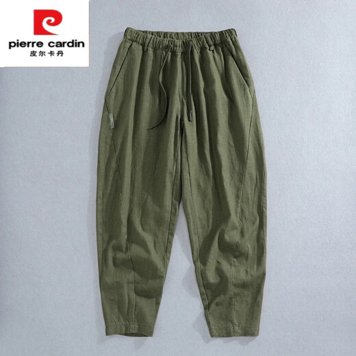 Pierre Cardin Frühlings- und Sommerlicht und atmungsaktives Baumwoll- und Leinengeschnittene Hosen Herren trendige losen Haremhosen Dunkelgrau L 120-140jin [Jin entspricht 0,5 kg]