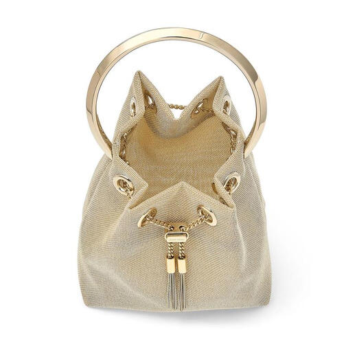 Jimmy Choo Metal Chain Drawstring One-Shoulder Bucket Bag Women's Trendy Hardware Splicing Dress Bag GOLDEN UNI