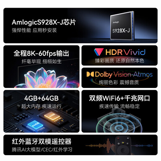 腾讯极光盒子5X 全程8K电视盒子 智能网络机顶盒 杜比视界高清蓝光云盘硬盘播放机 无损音乐播放器