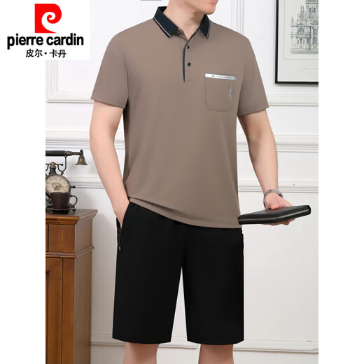 皮尔卡丹（pierre cardin）夏季款中老年男士爸爸装翻领薄款冰丝短袖短裤宽松大码运动服套装 691牛仔蓝 2XL 建议140斤---160斤体恤+裤子