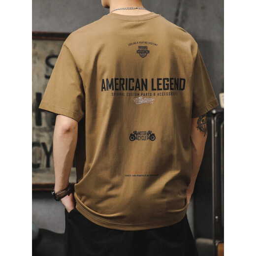 LA海澜之家HLA同款三本针潮牌短袖t恤男夏季宽松大码纯棉体恤美式复古机车印花半袖 HST1518深灰色 M 100-120斤