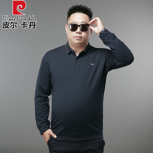 皮尔卡丹加肥加大胖子宽松长袖POLO衫男士休闲T恤春秋薄款肥佬翻领上衣 9928黑色 4XL 190建议200-220斤