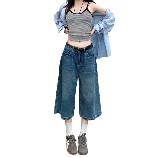 Ynwwgw Sweet and Cool Retro Denim Mid-Trrouders hauts taille pantalon recadré 6189 s [Jin recommandé 80-95 [Jin est égal à 0,5 kg]]]