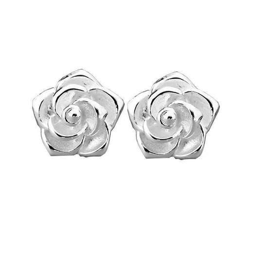 Lingmeng Hong Kong Silver Earrings 9999 Sterling Silver Earrings for Women Rose Silver Earrings Earrings for Mom Hypoallergenic Rose Earrings + Certificate 3.59g