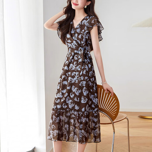Xae Luxury Luxury Brand haut de gamme Robe à manches courtes pour les femmes 2025 Été Nouveau colon de tempérament français Tempérament à marteaux mincerants Blue L Recommandé 105-115Jin [Jin est égal à 0,5 kg]