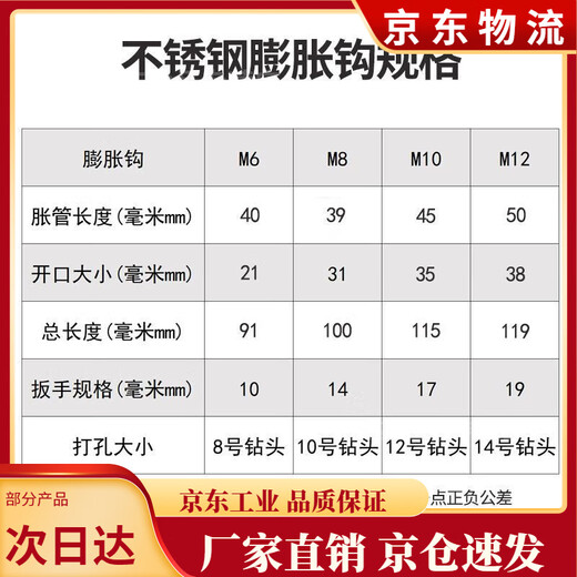 XMSJ不锈钢膨胀螺丝挂钩钩子爆炸带钩吊顶吊扇灯笼铁挂勾M6M8M10M12 加强碳钢铁*M8总长9730个
