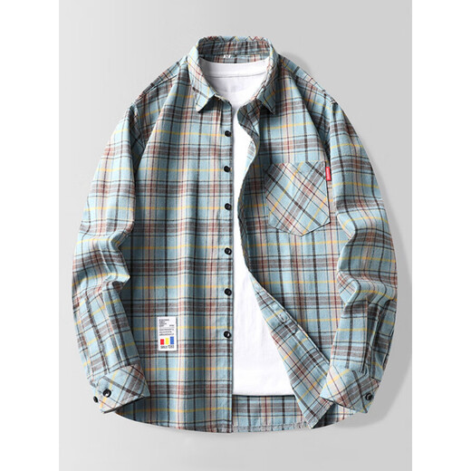 A21FUNB Camisa de manga larga a cuadros 2025 Spring and Summer New Men's Tendy Camiseta informal suelta Chaqueta de protección Sun Men 9902 Verde M [recomendado 90-110Jin [Jin equivale a 0.5 kg]]]