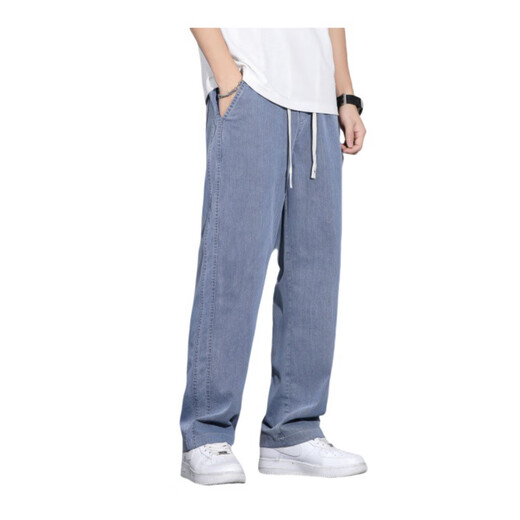 MONTAGUT Sommer Tencel Casual Hosen Männer 2025 Neue Dünne Drape Amerikanischen Trendy Eis Seide Lose Gerade Hosen Männer ck_1048 Blau M