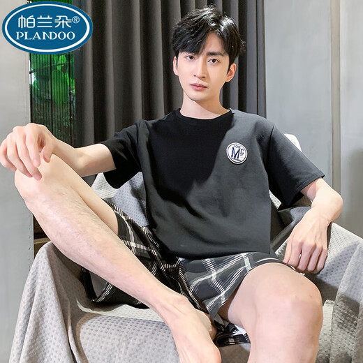 帕兰朵男士睡衣男夏季棉质短袖短裤男生家居服夏天中青年薄款可外穿套装 9928【H系列男短袖短裤套装】 L 【推荐100-125斤】